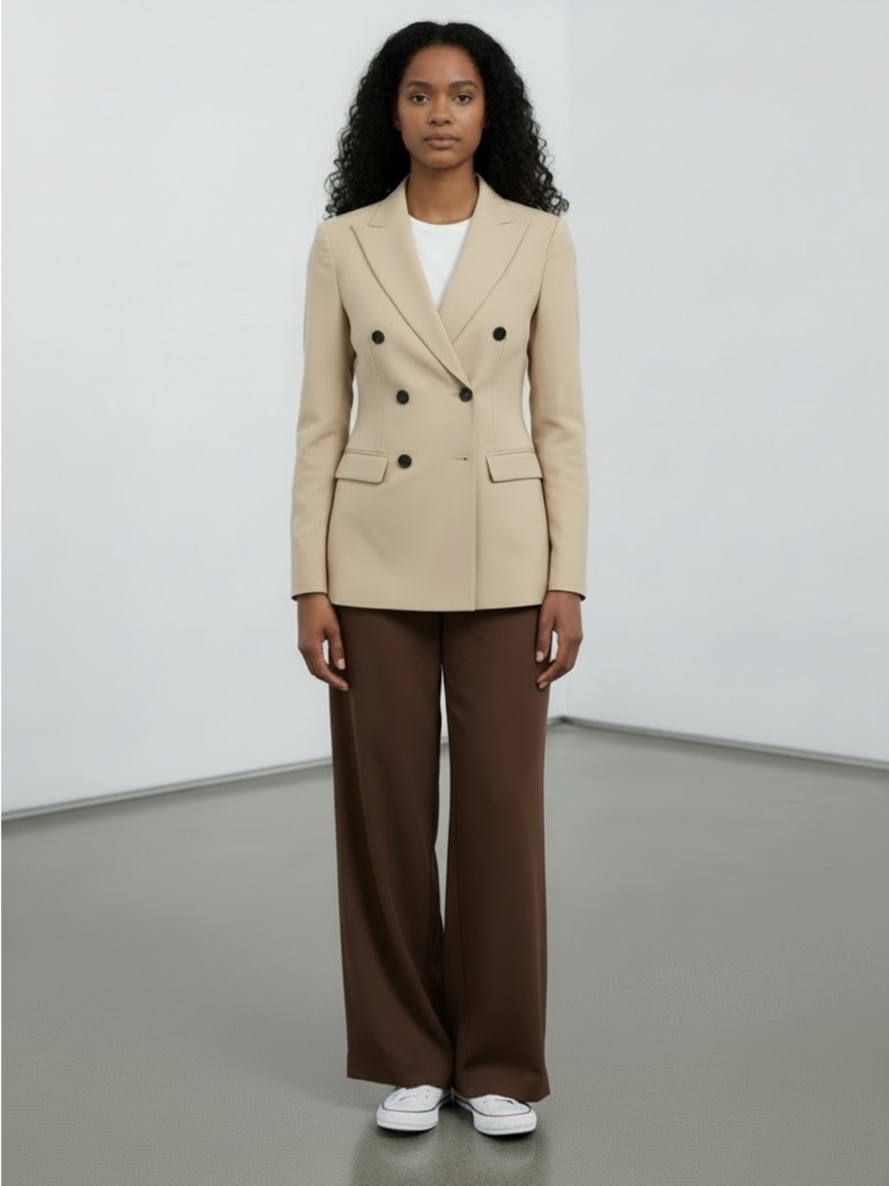 NWT SUITSTUDIO Double-Breasted Wool Sand Blazer Button Closure Size 10 $399